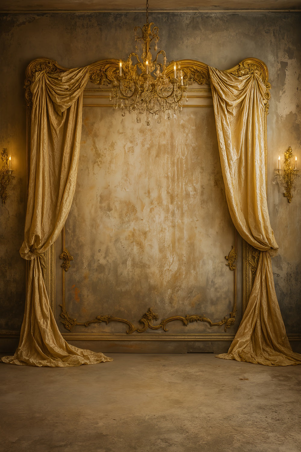 Vintage Wall Backdrop Golden Draped Chandelier Elegance Victorian Backdrop UK LXX510-130