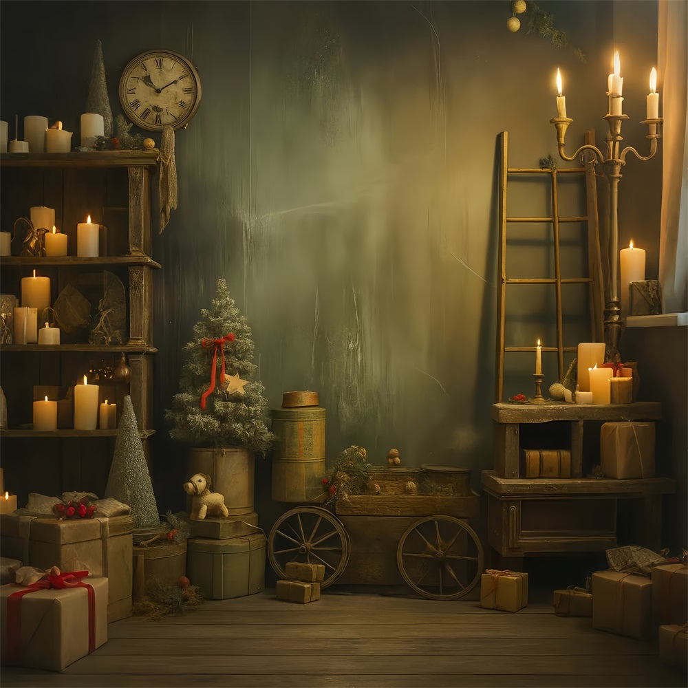 Victorian Christmas Backdrop Vintage Clock Rustic Christmas Victorian Backdrop UK LXX510-131