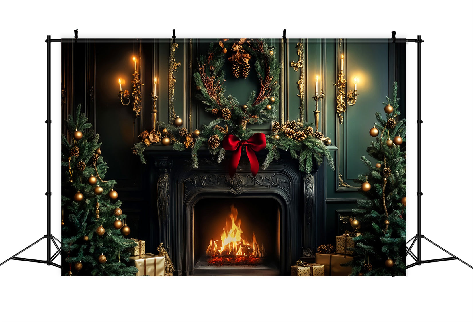 Victorian Christmas Backdrop Emerald Fireplace Holiday Warmth Victorian Backdrop UK LXX510-135