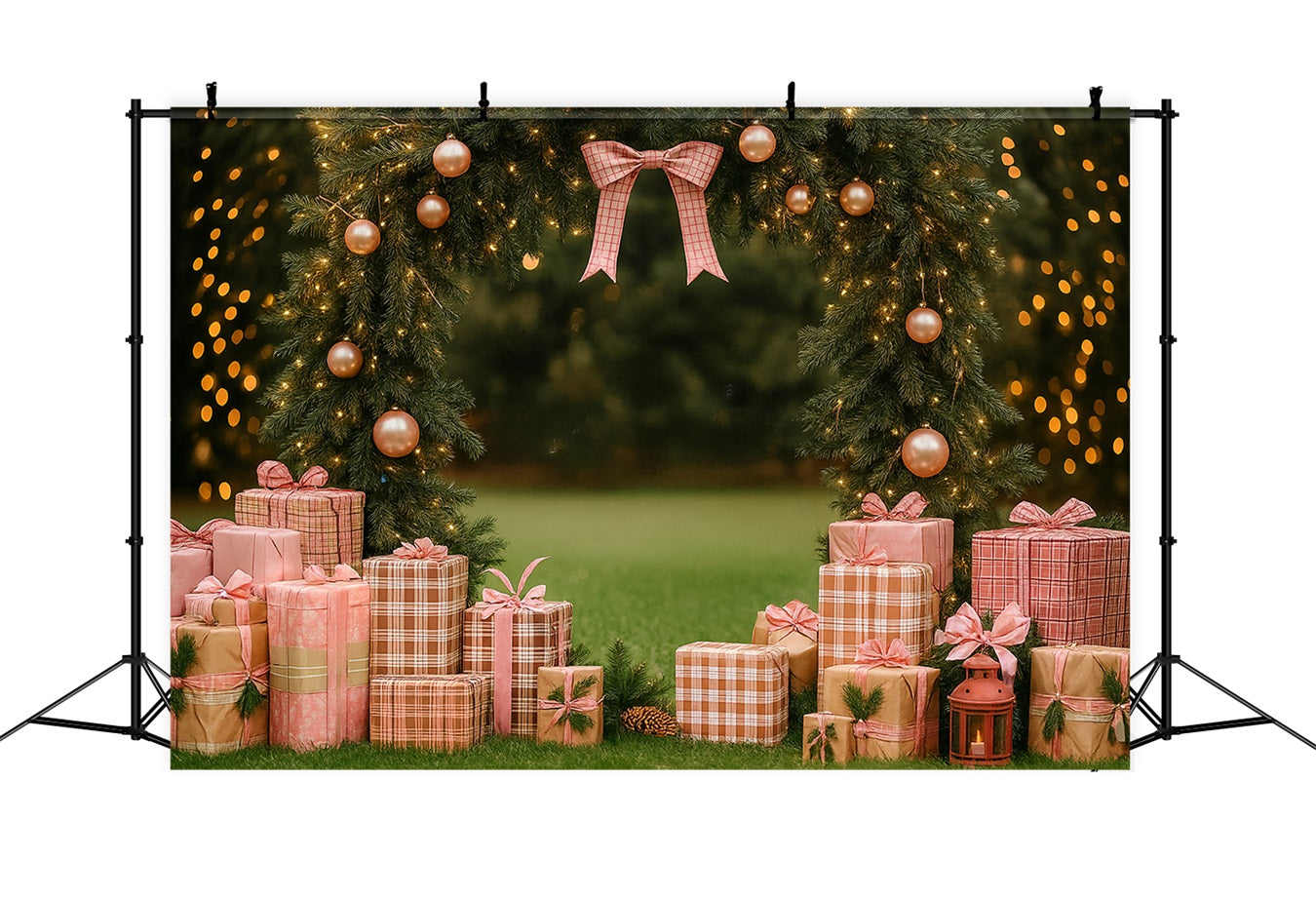 Pink Bow Backdrop Pink Gift Garland Archway Christmas Backdrop UK LXX510-136