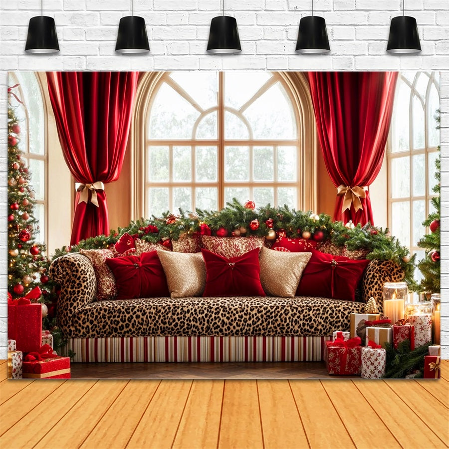 Big Bow Backdrop Leopard Sofa Holiday Elegance Christmas Backdrop UK LXX510-141