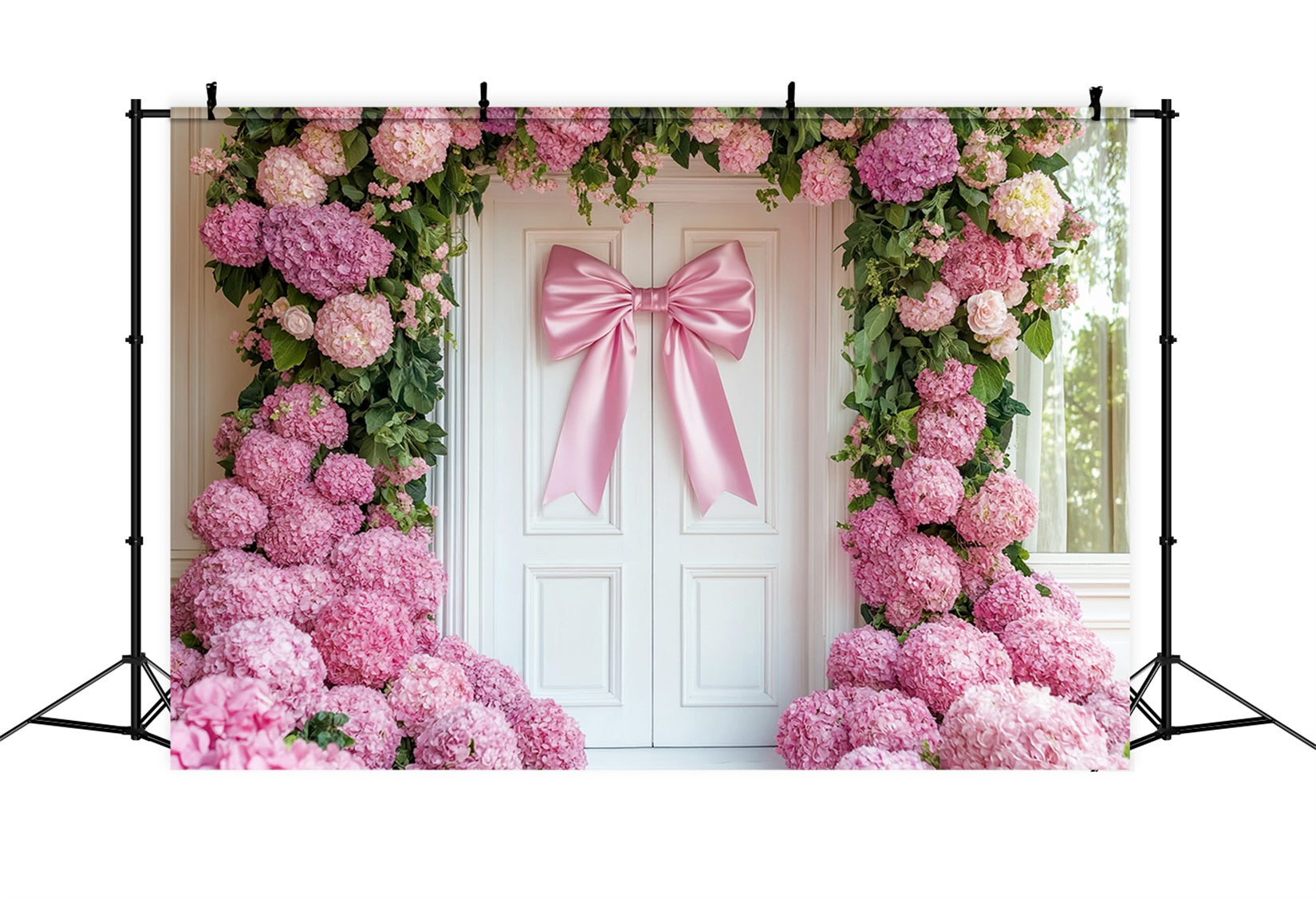 Bow Backdrop Pink Hydrangea Door Arch Flower Backdrop UK LXX510-143