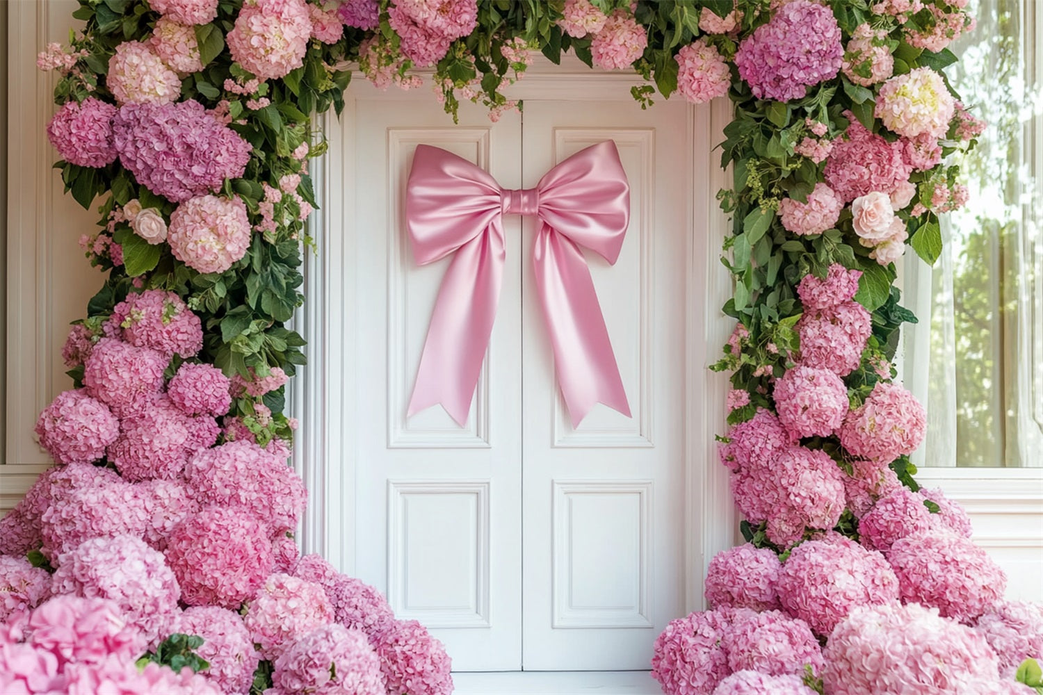 Bow Backdrop Pink Hydrangea Door Arch Flower Backdrop UK LXX510-143