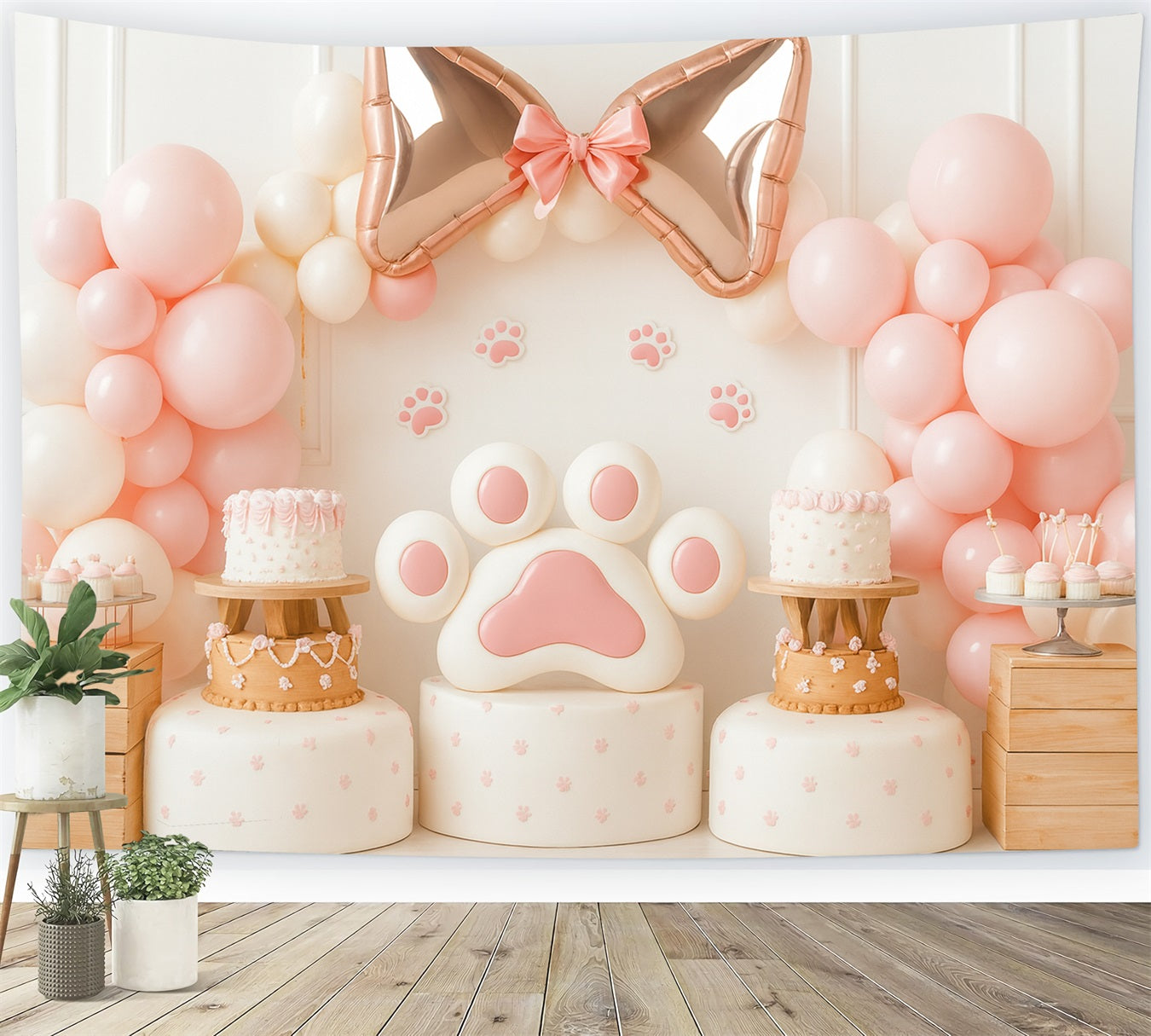 Bow Backdrop Pink Paw Balloon Delight Cake Smash Backdrop UK LXX510-144