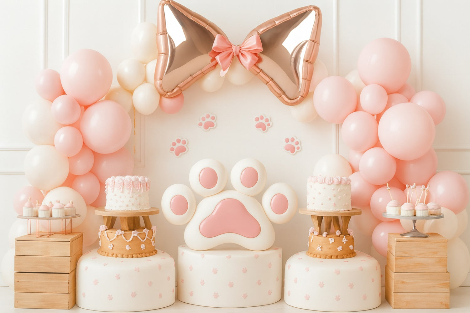 Bow Backdrop Pink Paw Balloon Delight Cake Smash Backdrop UK LXX510-144