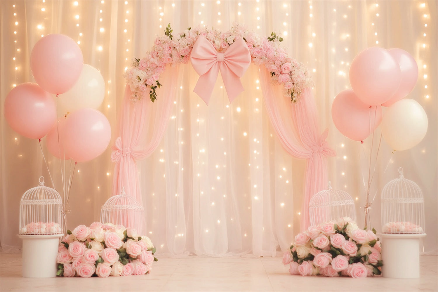 Bow Backdrop Floral Draped Ribbon Charm Wedding Backdrop UK LXX510-146