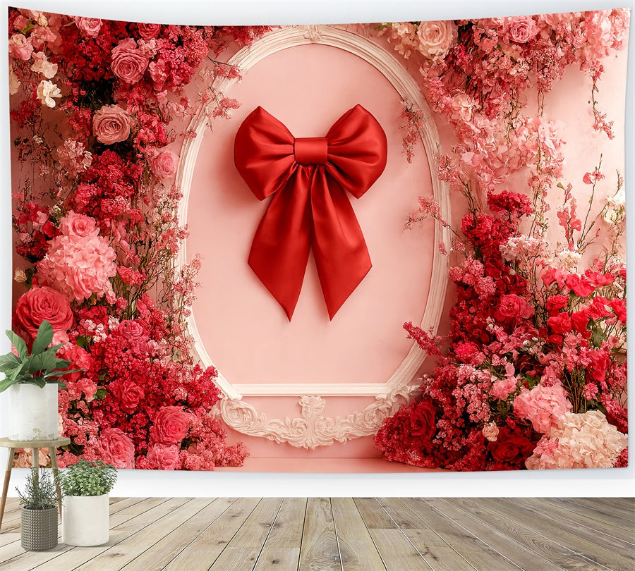 Bow Backdrop Red Bloom Ribbon Frame Floral Backdrop UK LXX510-147
