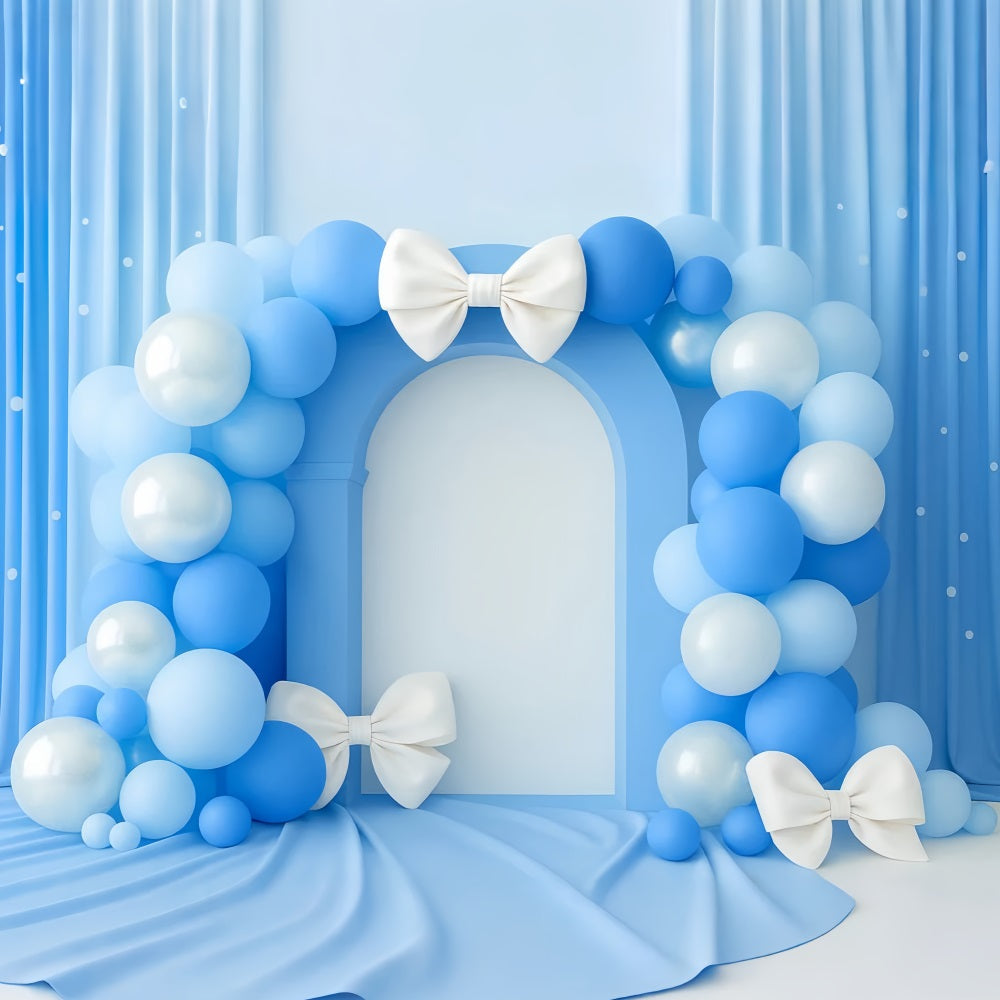 Bow Backdrop Blue Balloon Arch Elegance Cake Smash Backdrop UK LXX510-149