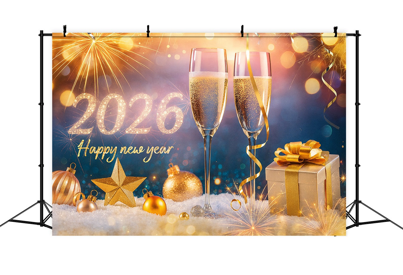 Happy New Year 2026 Backdrop Champagne Glasses Cheers New Years Eve Backdrop UK LXX510-15
