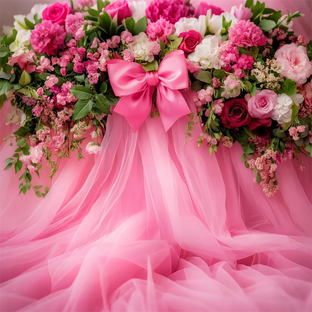Large Bow Backdrop Pink Floral Tulle Fantasy Flower Backdrop UK LXX510-150