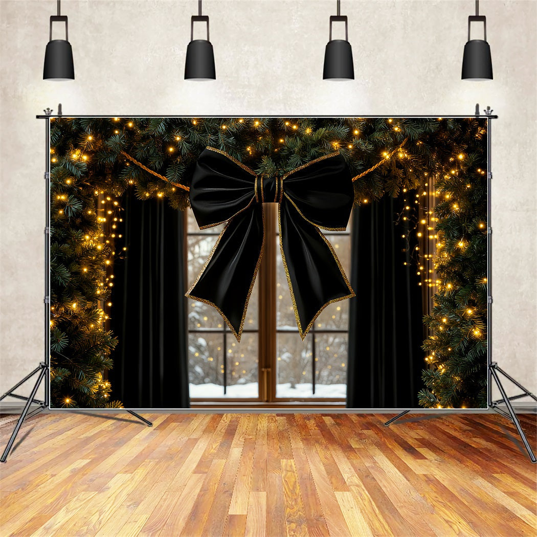 Large Bow Backdrop Black Ribbon Glow Window Christmas Backdrop UK LXX510-155