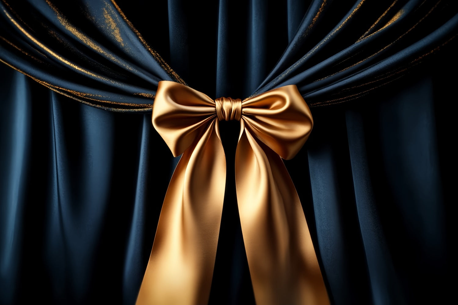 Large Bow Backdrop Navy Drapes Golden Accent Holiday Backdrop UK LXX510-158