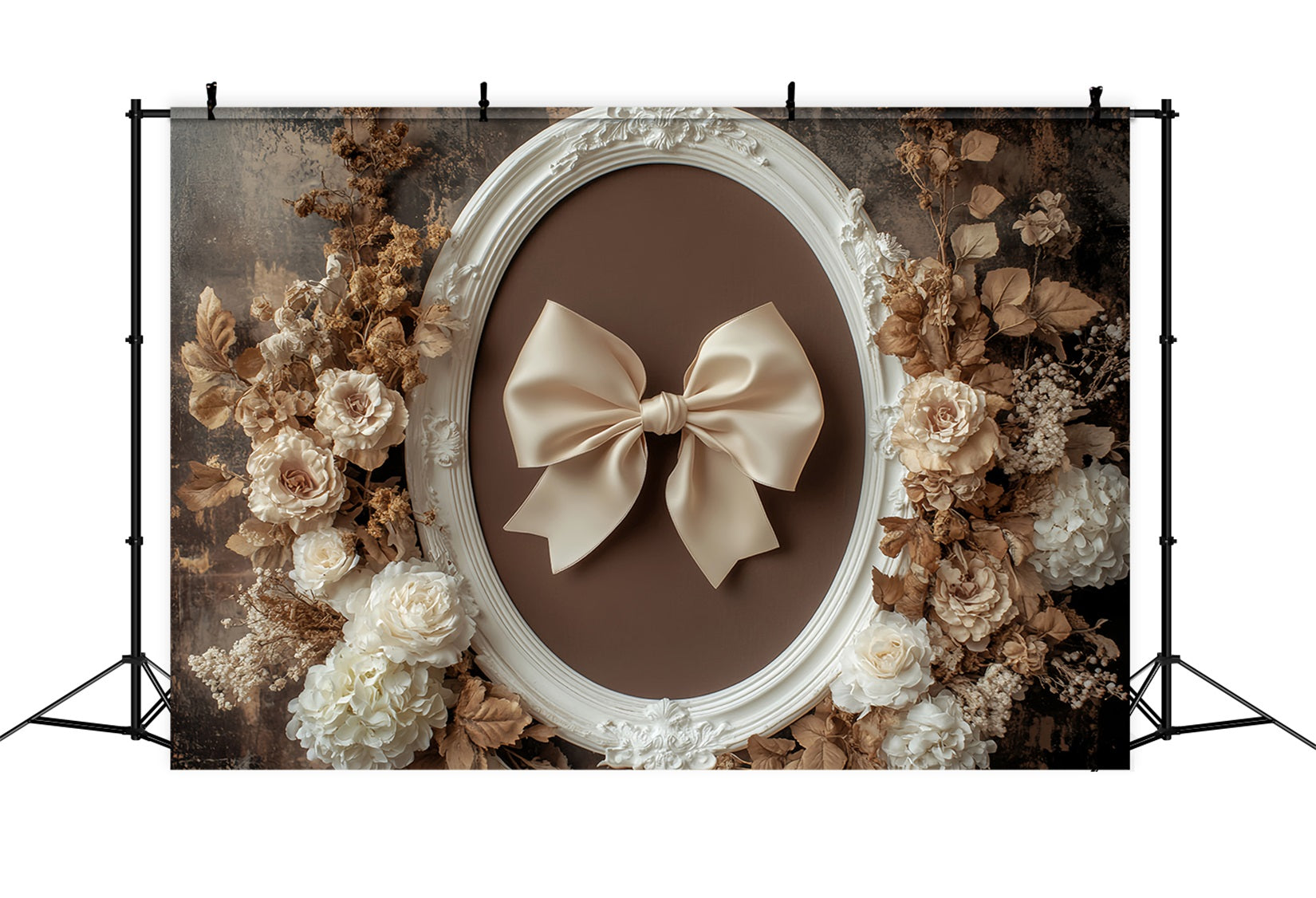 Bow Backdrop Retro Beige Floral Frame Vintage Backdrop UK LXX510-159