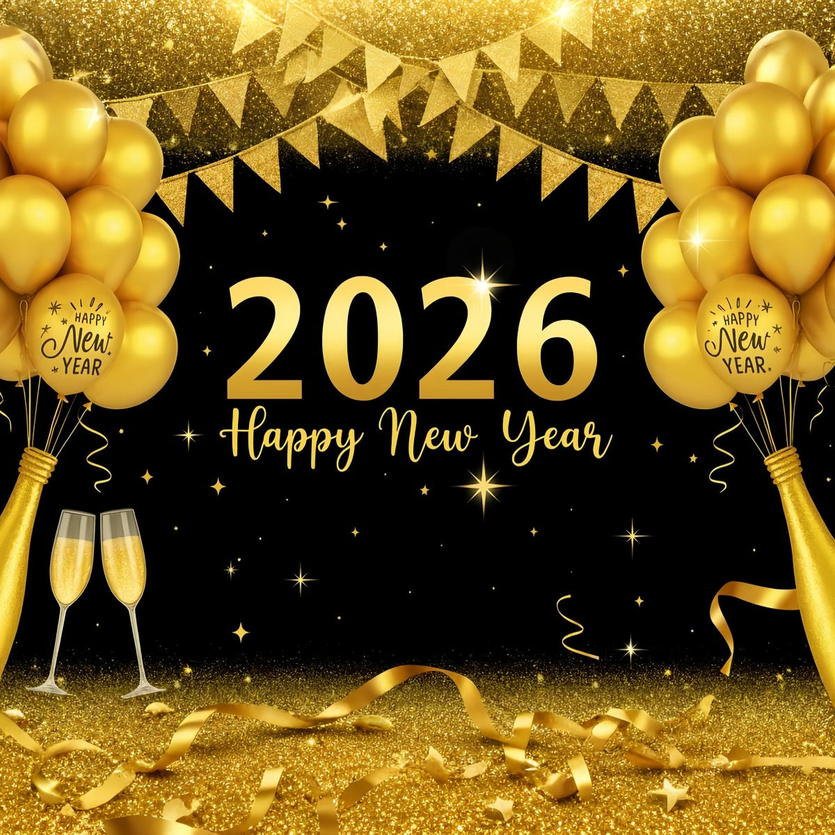 2026 New Year Backdrop Gold Balloons Party Celebration New Year Backdrop UK LXX510-16