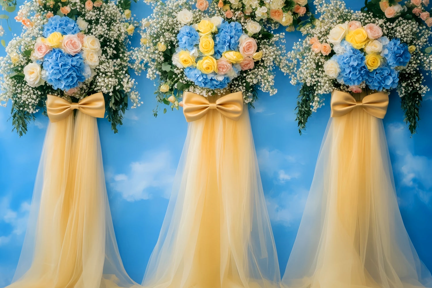 Bow Backdrops Golden Floral Sky Elegance Wedding Backdrop UK LXX510-162