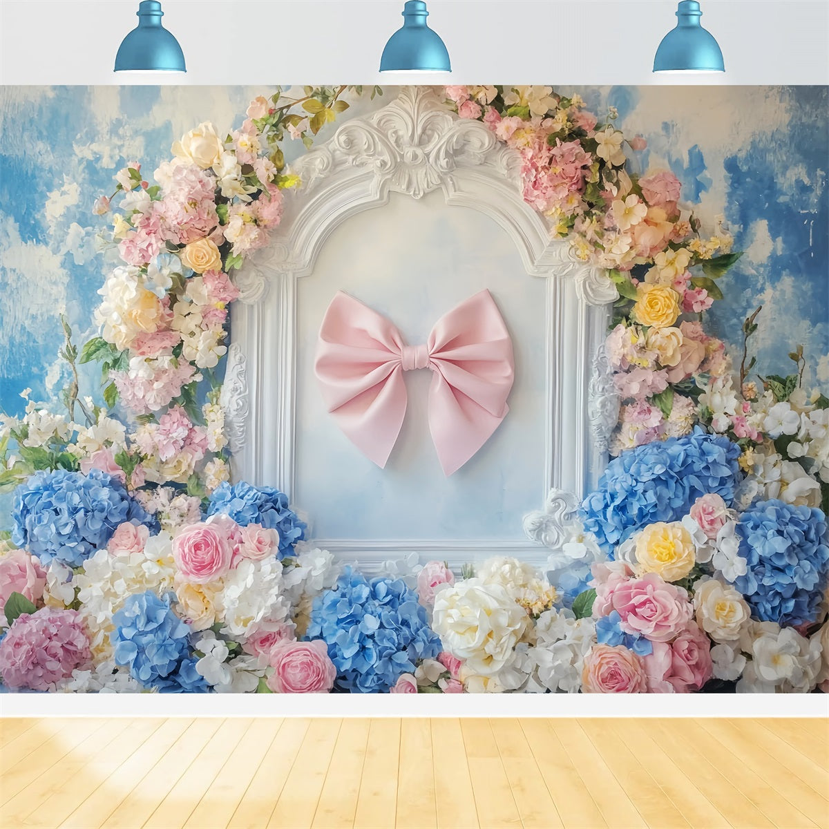 Pink Bow Backdrop Pink Ribbon Floral Frame Floral Backdrop UK LXX510-164