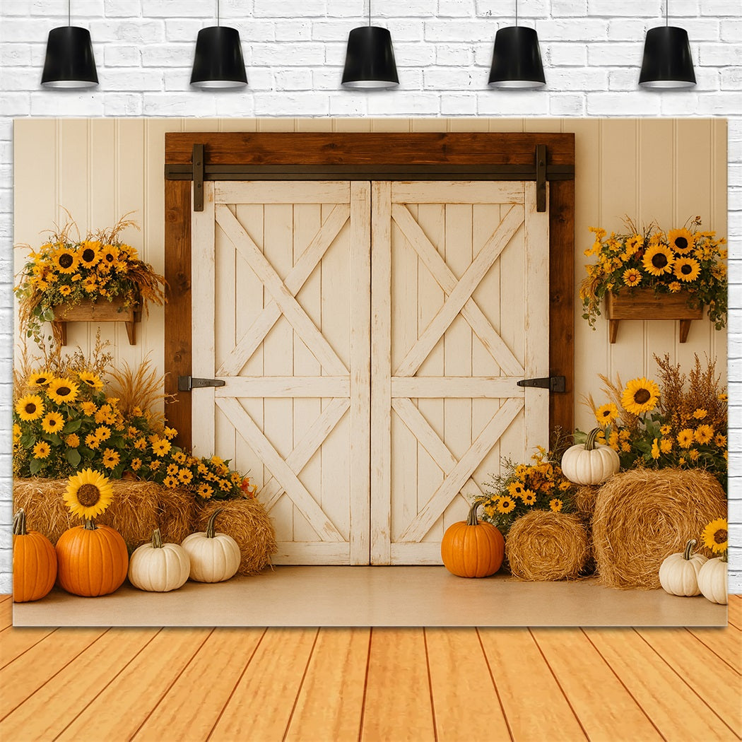 Pumpkin Backdrop Rustic Barn Sunflower Harvest Thanksgiving Backdrop UK LXX510-18
