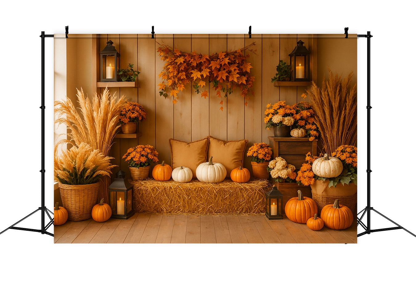 Pumpkin Photo Backdrop Cozy Autumn Pumpkin Corner Thanksgiving Photo Backdrop UK LXX510-19