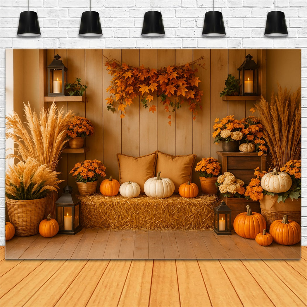 Pumpkin Photo Backdrop Cozy Autumn Pumpkin Corner Thanksgiving Photo Backdrop UK LXX510-19