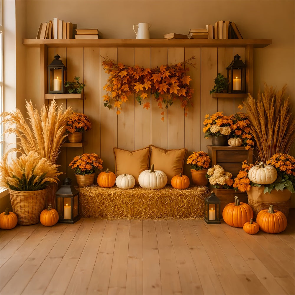 Pumpkin Photo Backdrop Cozy Autumn Pumpkin Corner Thanksgiving Photo Backdrop UK LXX510-19