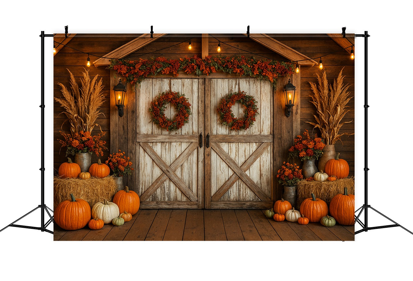 Farm Backdrop Rustic Barn Autumn Wreaths Thanksgiving Backdrop Ideas UK LXX510-27