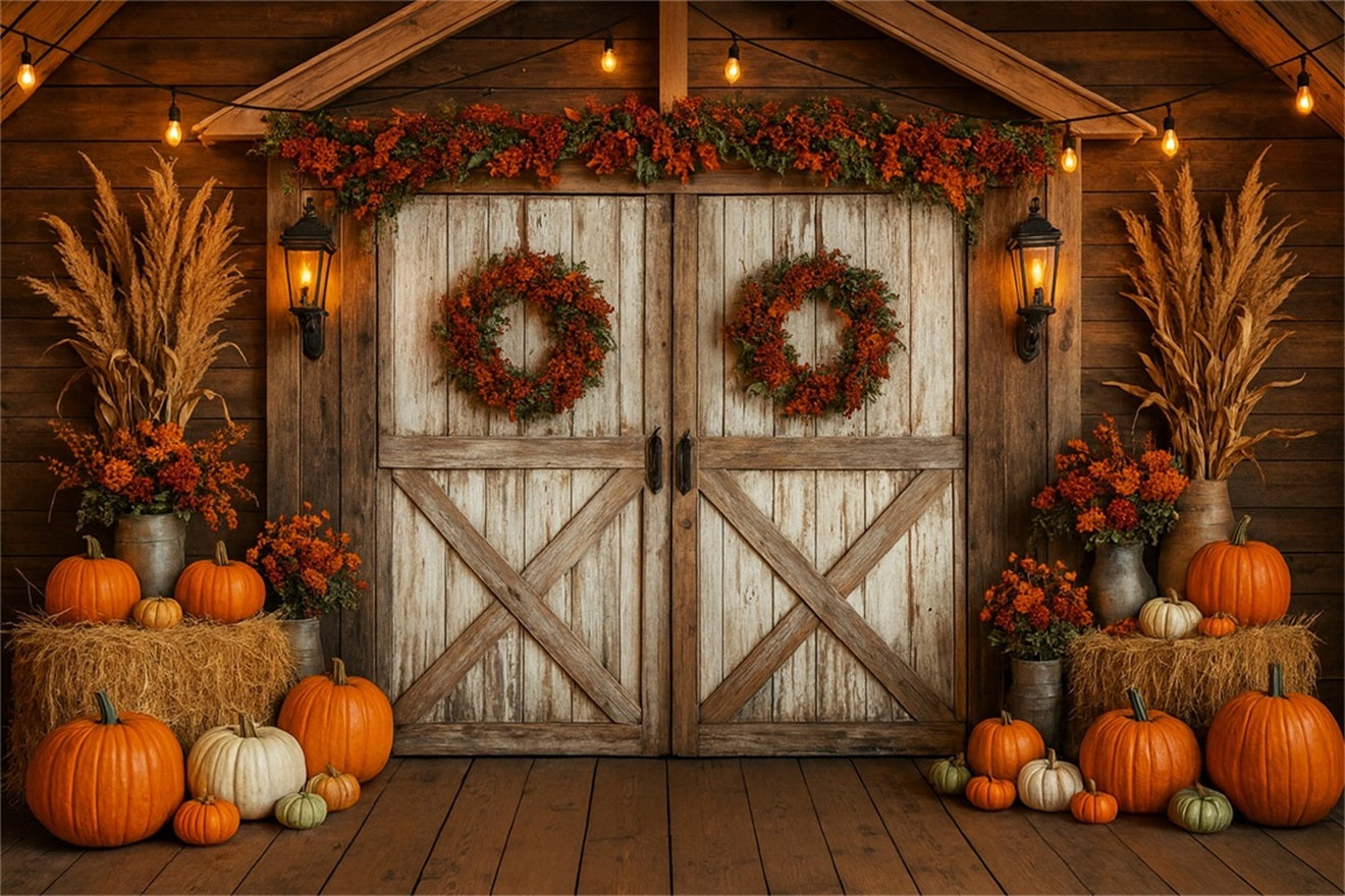 Farm Backdrop Rustic Barn Autumn Wreaths Thanksgiving Backdrop Ideas UK LXX510-27