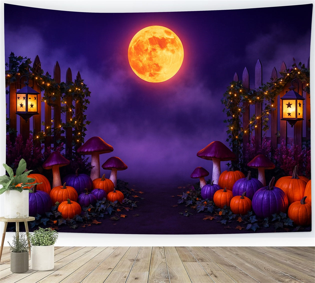 Pumpkin Backdrop Purple Moon Pumpkin Path Thanksgiving Backdrop UK LXX510-30