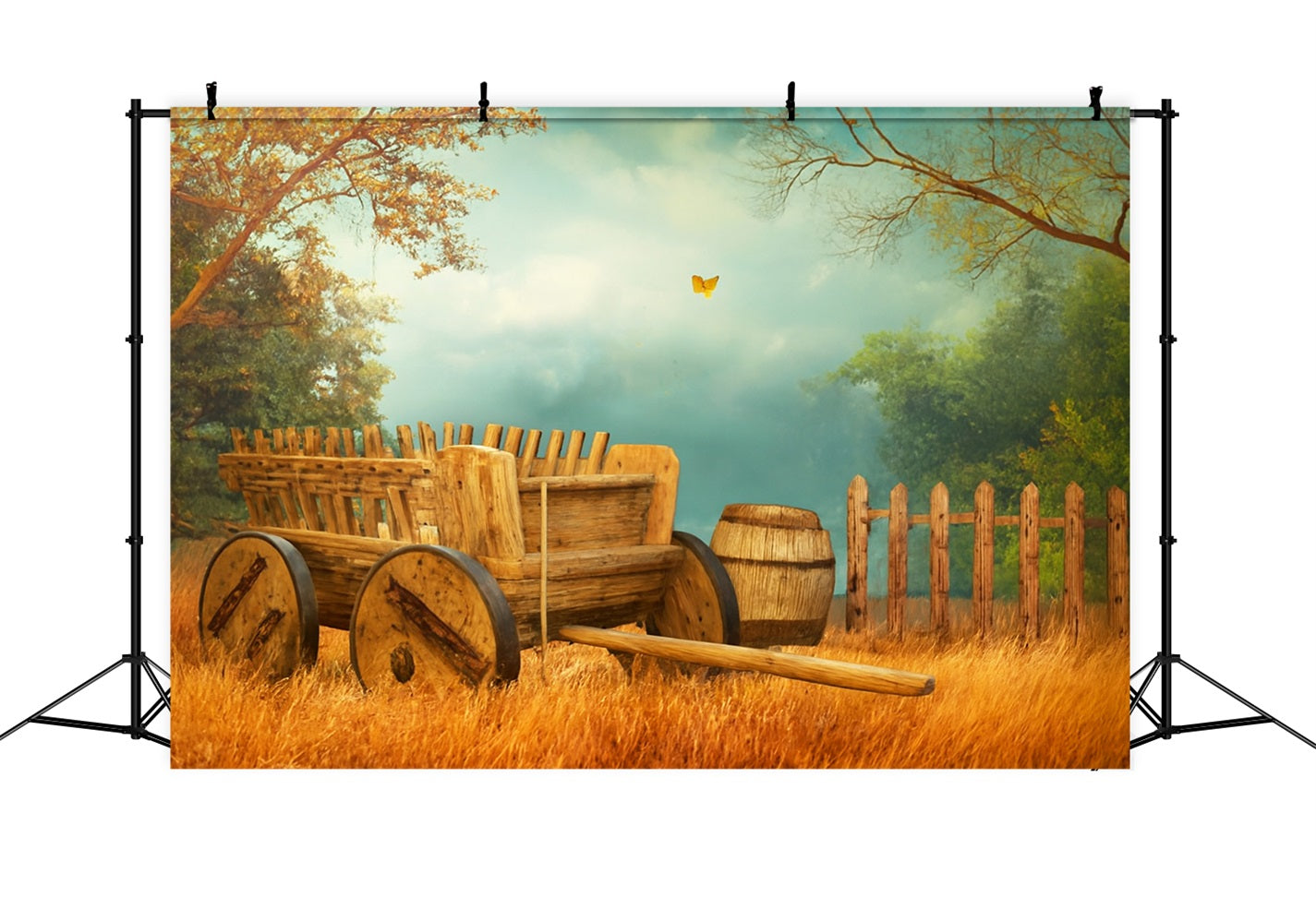 Farm Backdrop Wooden Cart Autumn Meadow Thanksgiving Photo Backdrops UK LXX510-34