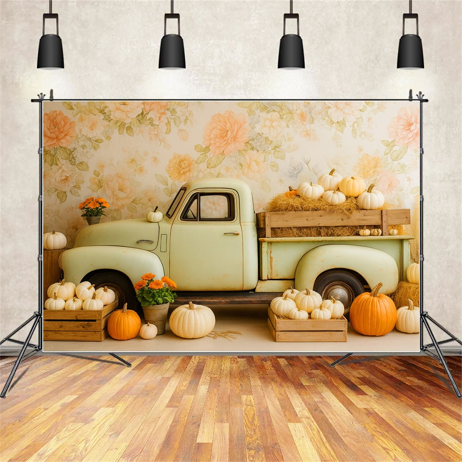 Pumpkin Backdrop Vintage Truck Pumpkin Harvest Thanksgiving Backdrops UK LXX510-38