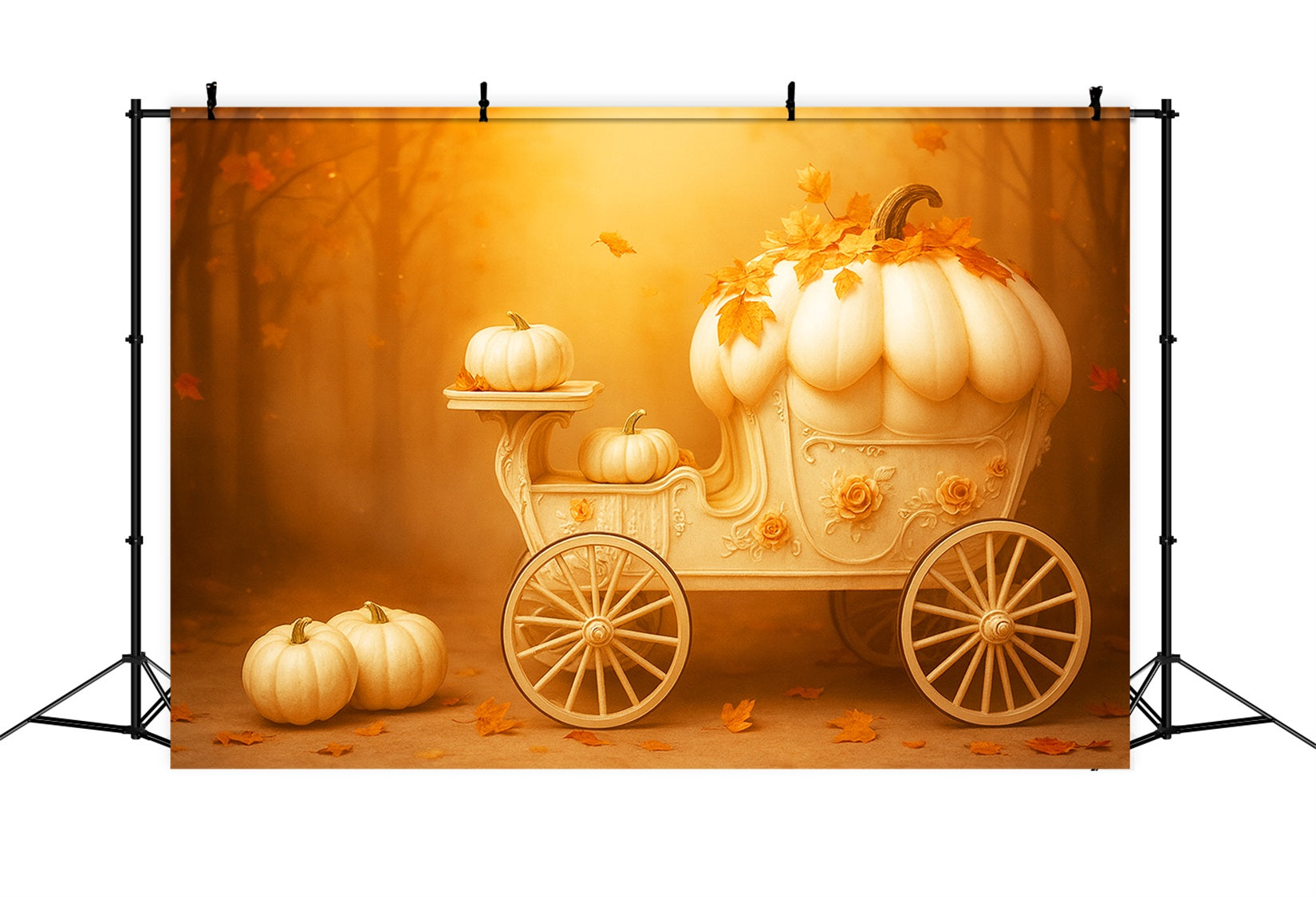 Pumpkin Photo Backdrop Pumpkin Carriage Golden Dream Happy Thanksgiving Backdrop UK LXX510-41