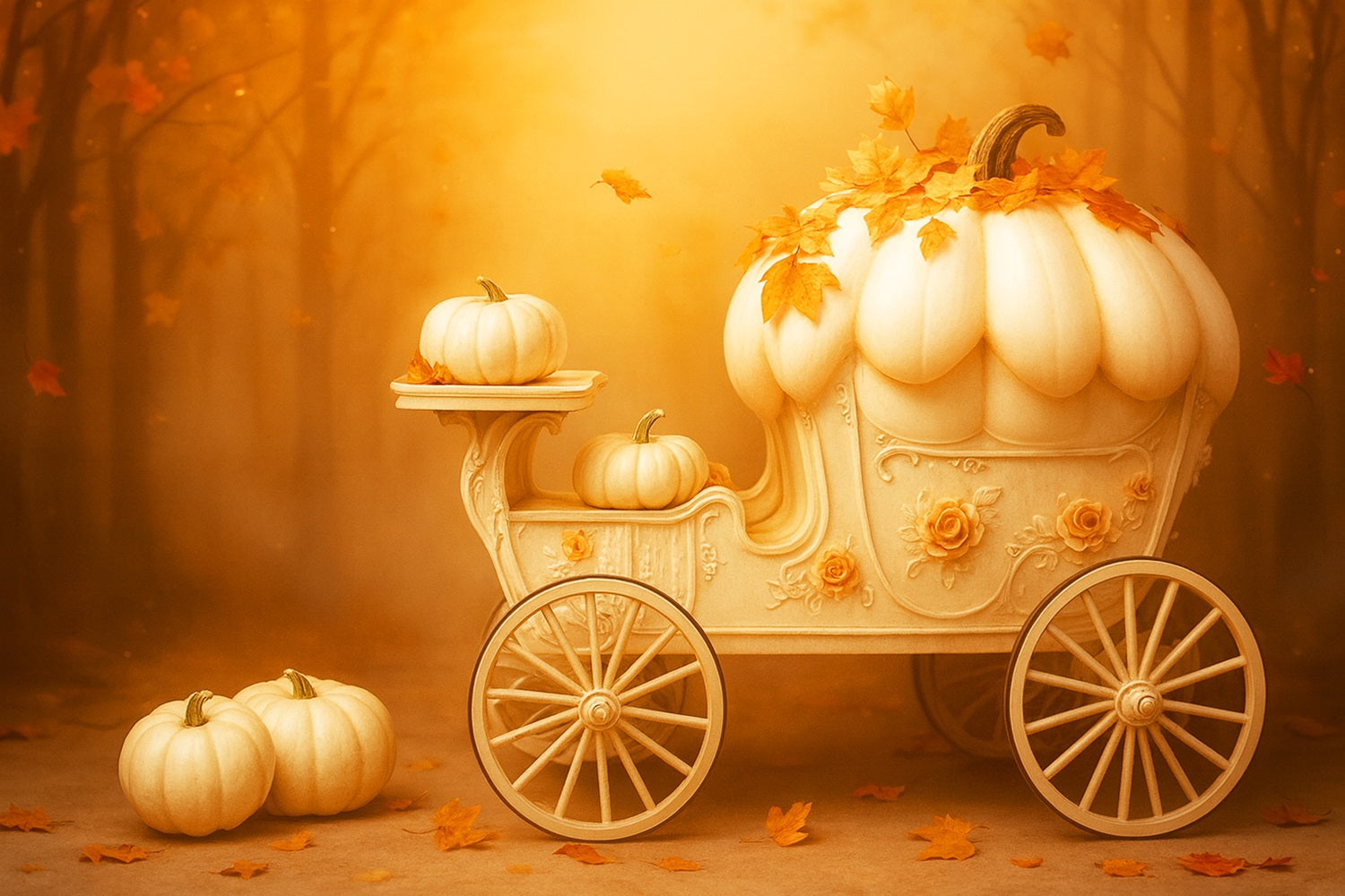 Pumpkin Photo Backdrop Pumpkin Carriage Golden Dream Happy Thanksgiving Backdrop UK LXX510-41