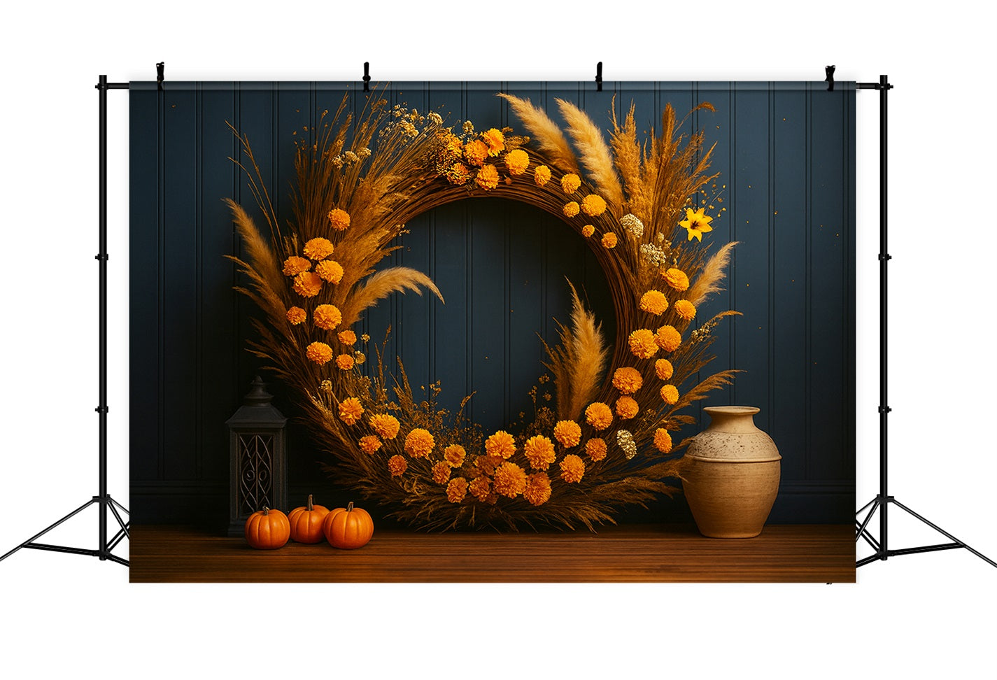 Pumpkin Backdrop Golden Wreath Rustic Charm Thanksgiving Backdrop UK LXX510-42