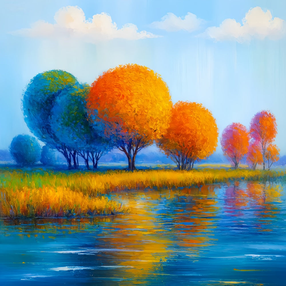 Autumn Fall Backdrop Colorful Trees Autumn Reflection Thanksgiving Photo Backdrop UK LXX510-43