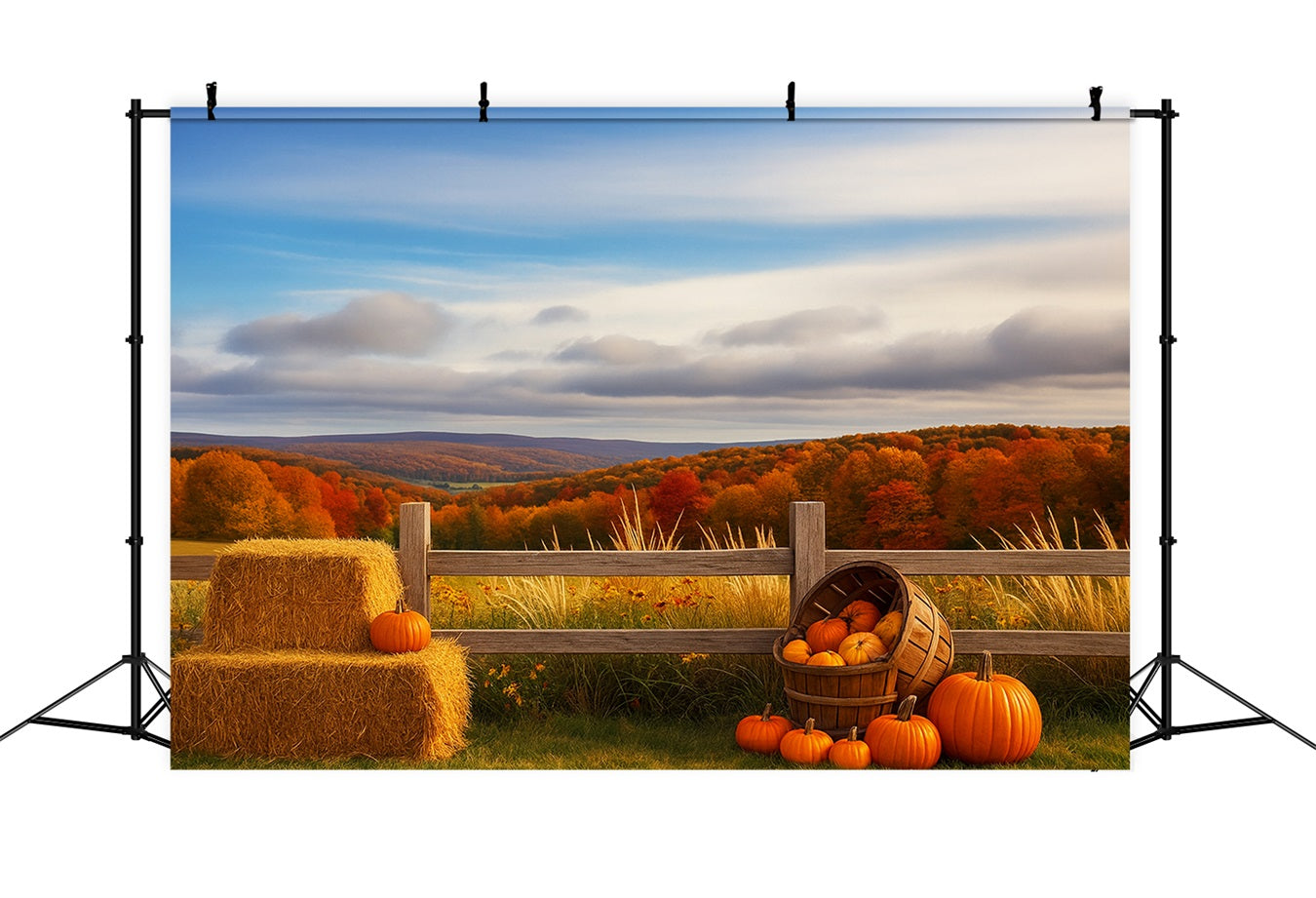 Farm Backdrop Autumn Hills Pumpkin Harvest Happy Thanksgiving Backdrop UK LXX510-47