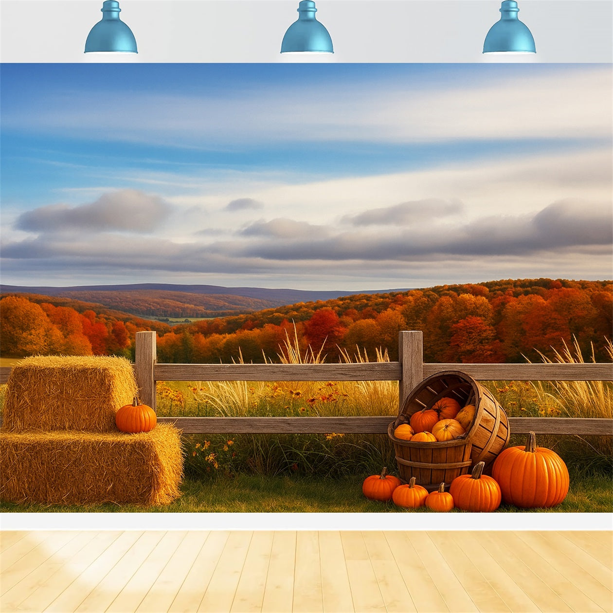Farm Backdrop Autumn Hills Pumpkin Harvest Happy Thanksgiving Backdrop UK LXX510-47