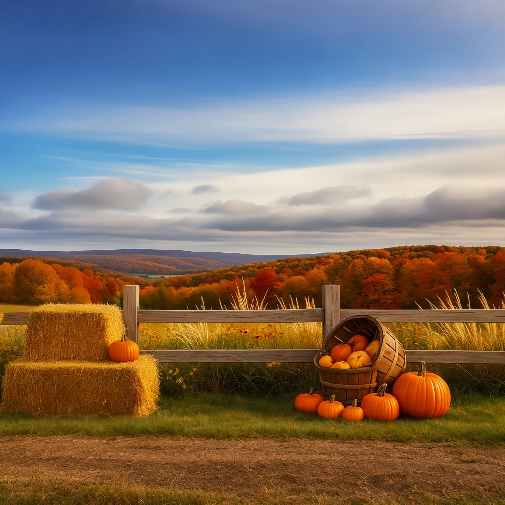 Farm Backdrop Autumn Hills Pumpkin Harvest Happy Thanksgiving Backdrop UK LXX510-47