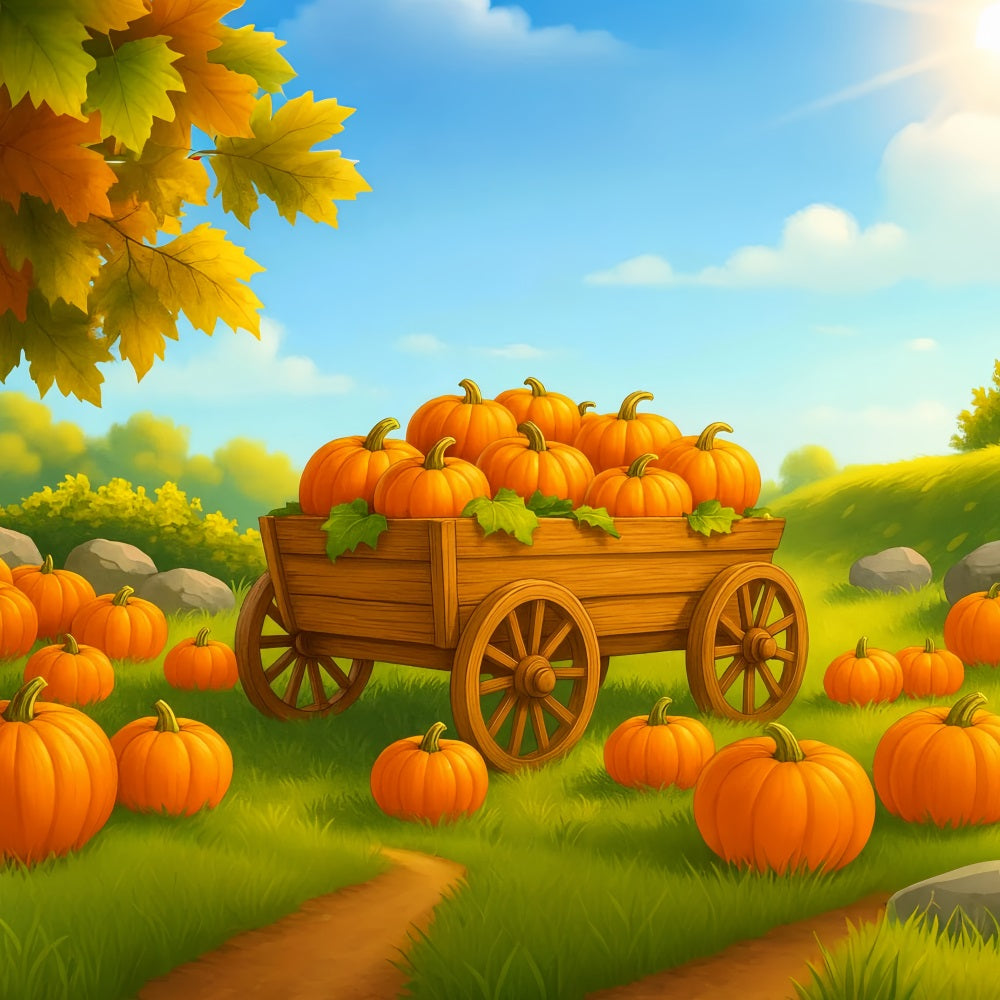 Farm Backdrop Pumpkin Wagon Sunny Field Thanksgiving Backdrop Ideas UK LXX510-51