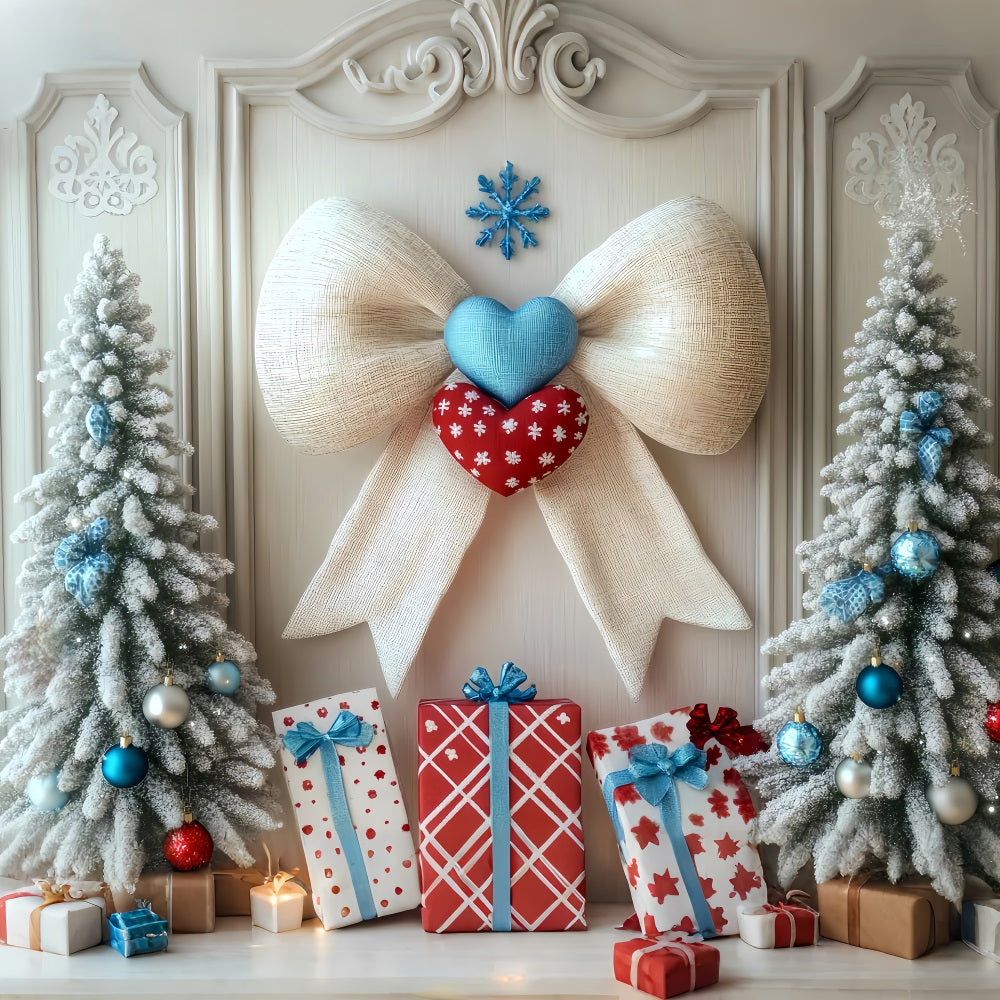 Winter Backdrop Frosted Trees Heart Ribbon Winter Photo Backdrop UK LXX510-57