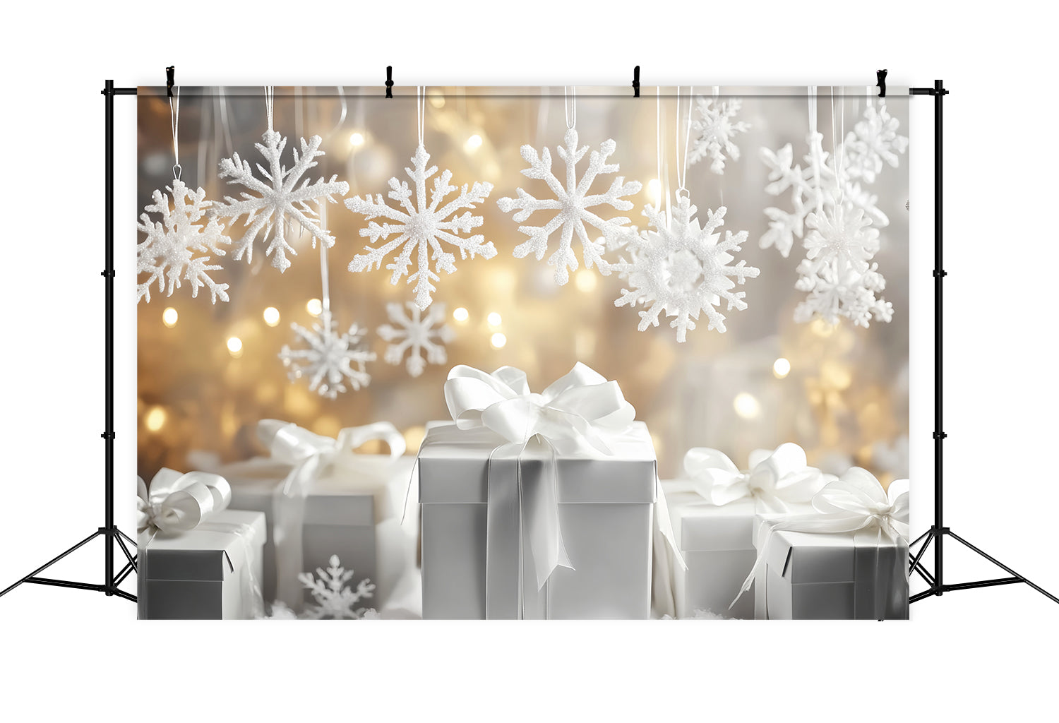 Snowflakes Backdrop White Gift Boxes Sparkle Winter Photography Backdrops UK LXX510-61