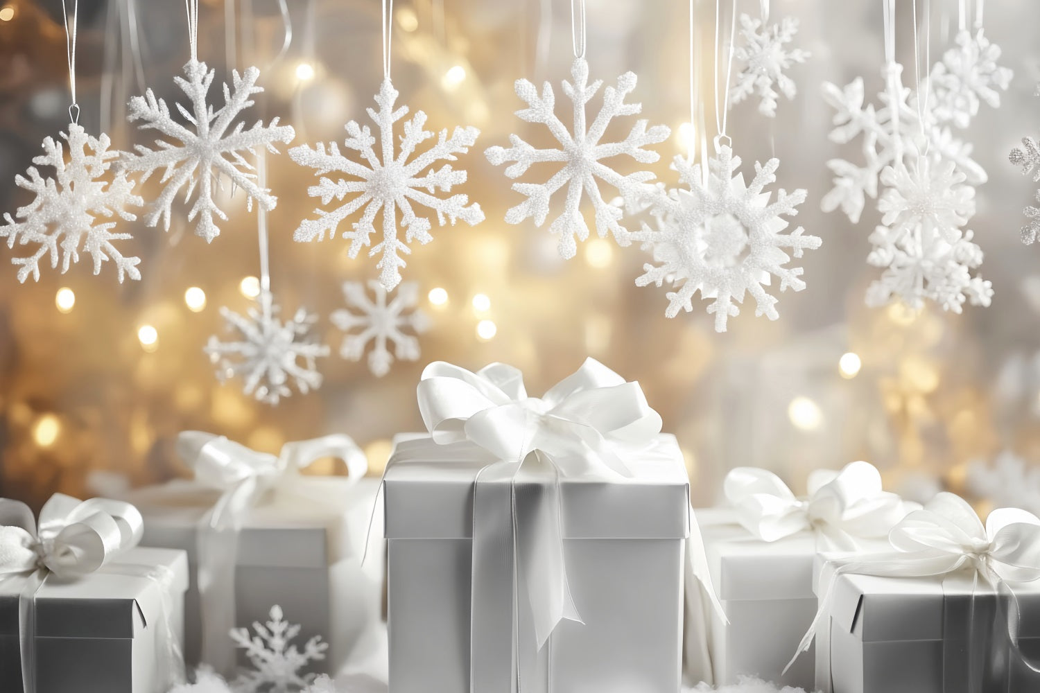 Snowflakes Backdrop White Gift Boxes Sparkle Winter Photography Backdrops UK LXX510-61