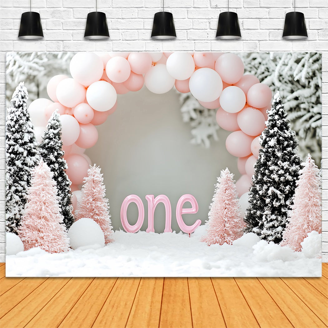 Winter Snow Backdrop Pink Balloon Birthday Wonderland Winter Backdrops UK LXX510-63