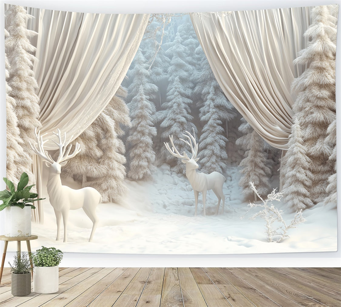 Winter Forest Backdrop White Reindeer Frosted Forest Winter Backdrop UK LXX510-67
