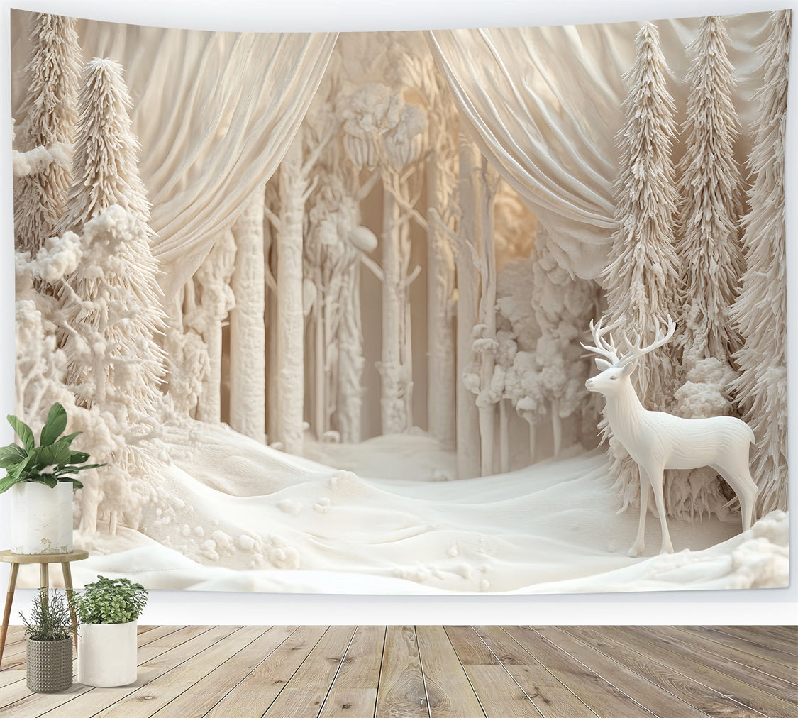 Wonderland Backdrop Ivory Reindeer Winter Forest Winter Backdrops UK LXX510-68