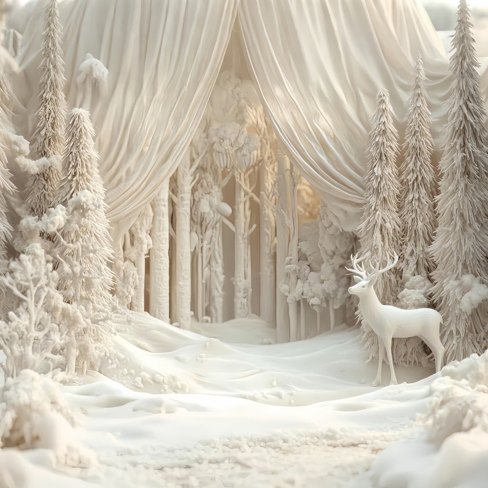 Wonderland Backdrop Ivory Reindeer Winter Forest Winter Backdrops UK LXX510-68