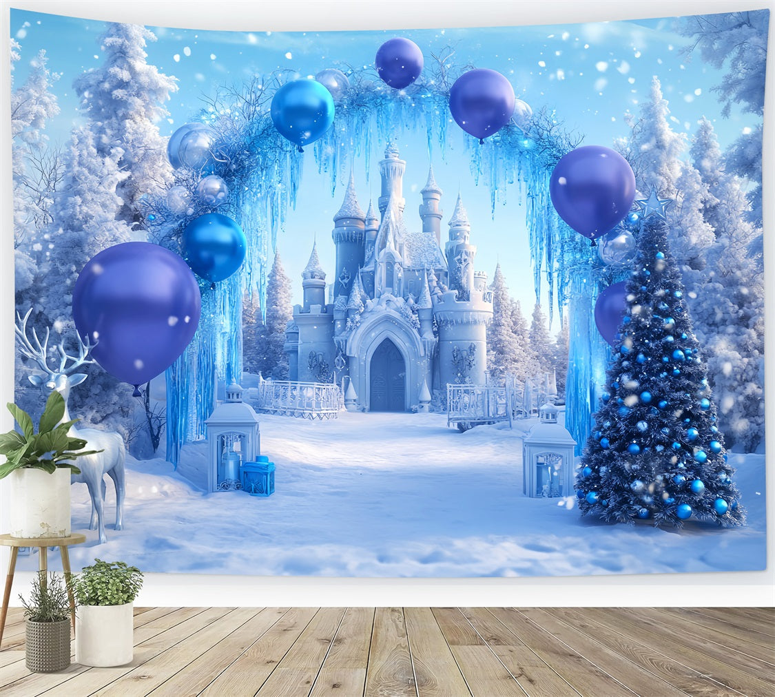 Winter Wonderland Backdrop Blue Castle Balloon Wonderland Winter Backdrops UK LXX510-69