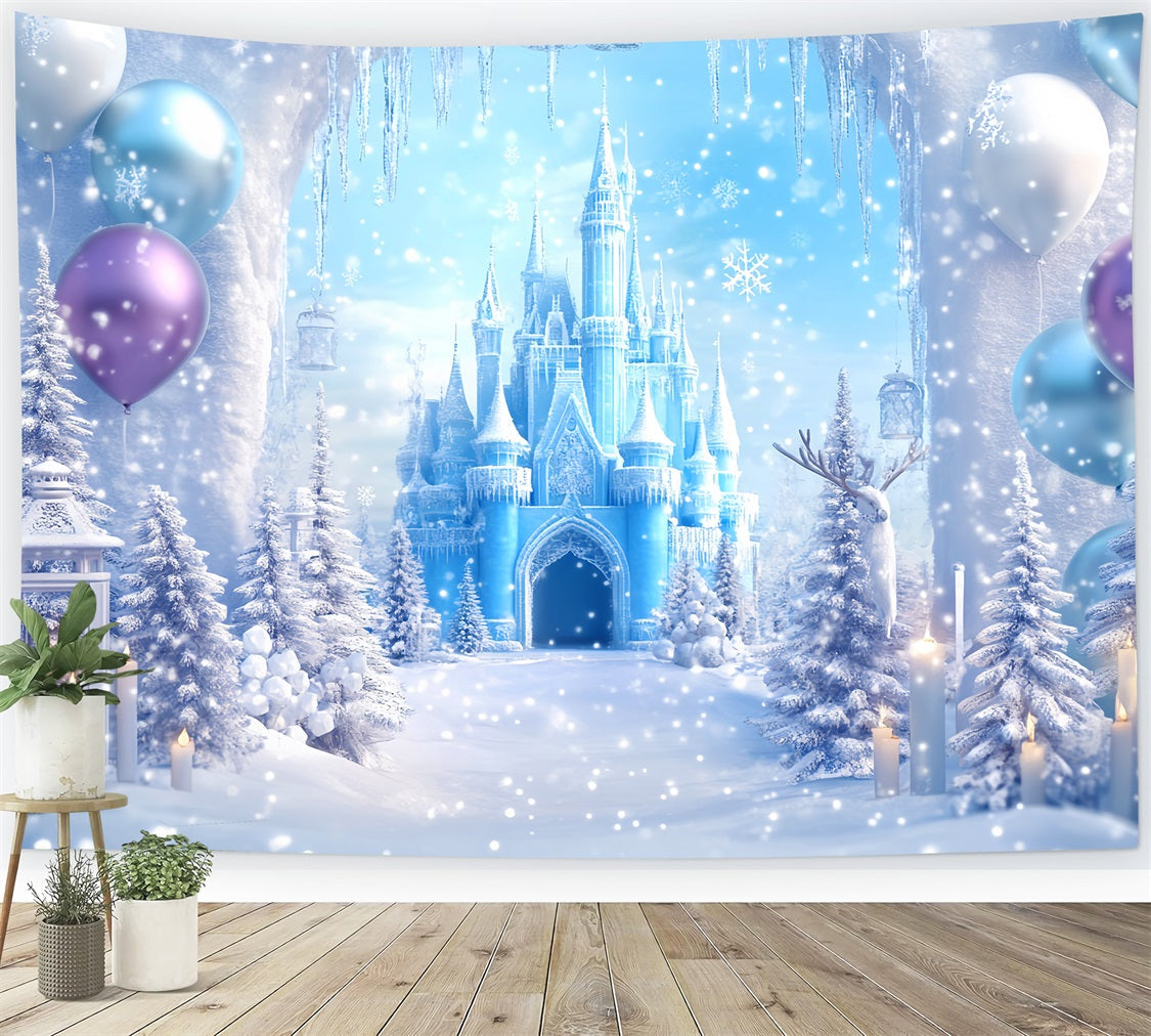 Winter Wonderland Backdrop Frozen Palace Candle Glow Winter Photo Backdrops UK LXX510-70