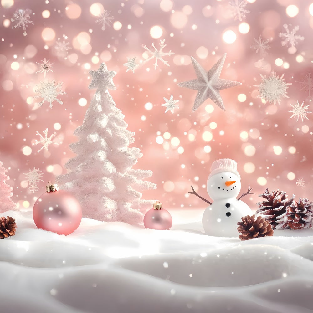 Winter Photo Backdrop Pink Snowman Holiday Charm Snowflake Backdrop UK LXX510-71