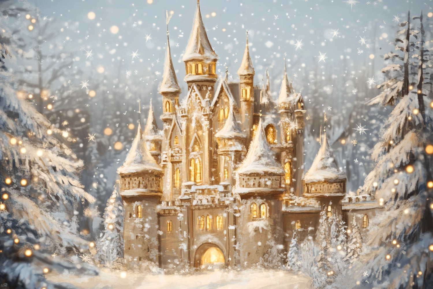 Winter Wonderland Backdrop Cozy Castle Snow Glow Winter Backdrops UK LXX510-78