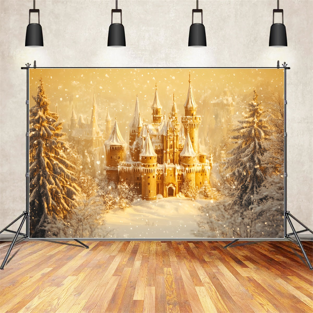 Winter Wonderland Backdrop Golden Twilight Ice Castle Winter Photo Backdrops UK LXX510-79