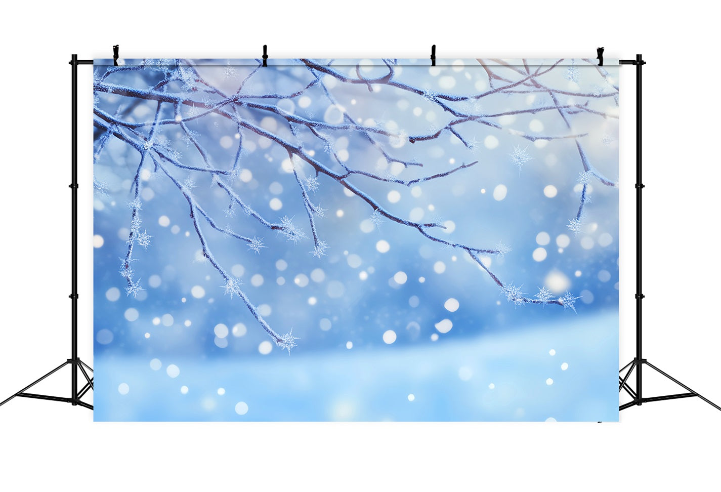 Winter Snow Backdrop Frosted Branch Snowflakes Glow Winter Photo Backdrops UK LXX510-80